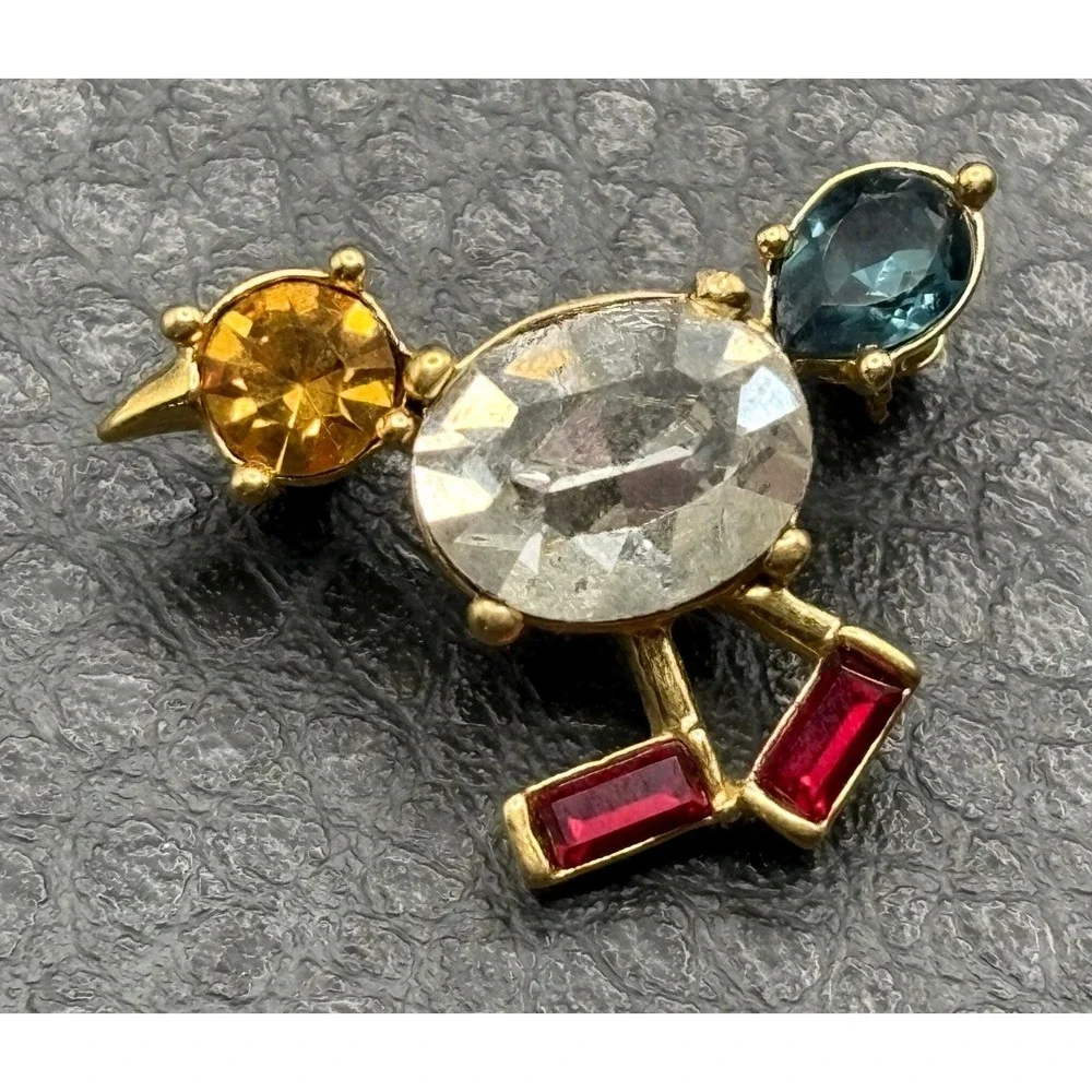Vintage Joan Rivers Gold Tone Rhinestone Tiny Chick Bird Brooch Pin Crystal
